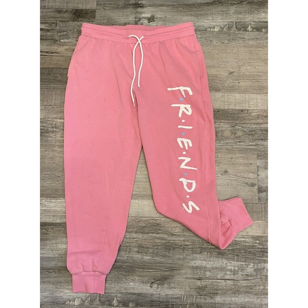 Friends TV Show Womens Pink Drawstring Pockets Sweatpants Size Large Soft Fleece